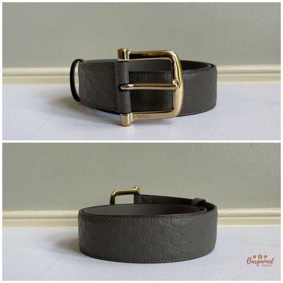 Authentic GUCCI Gray Microguccissima Leather Gold Buckle Belt 85/34 281548 main image 5